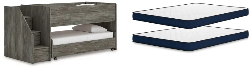 Frandern Twin-Over-Twin Loft Bed Frame With Included Twin Mattresses 1