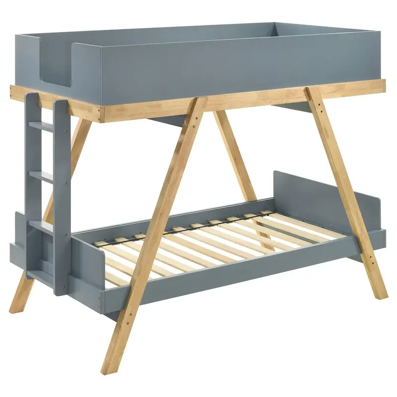 Frankie Van Courtland Blue & Natural Wood Twin-Over-Twin Bunk Bed 1