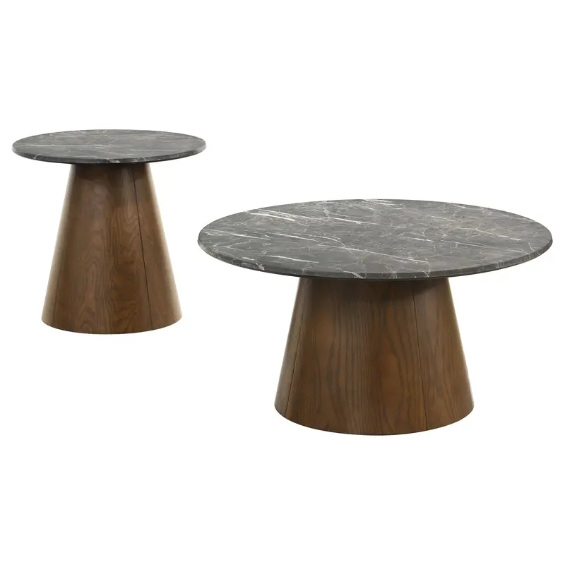 Franklin Grey & Dark Brown Coffee Table Set – 2-Piece Round Pedestal Living Room Duo 1