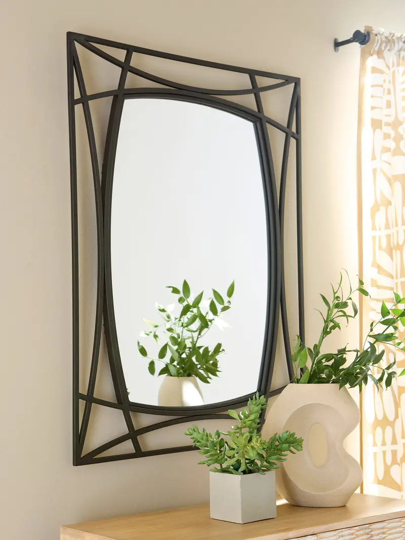 Freenville Sleek Black Round Accent Mirror 1