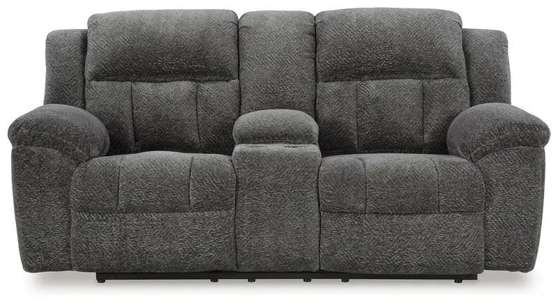 Frohn Graphite Reclining Loveseat Featuring Built-In Console 1