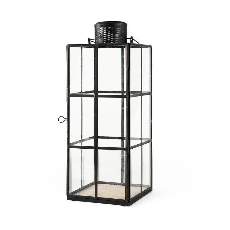 Gamfield Large Lantern – Black Metal & Glass, 6.1"L X 6.1"W X 16.7"H 1