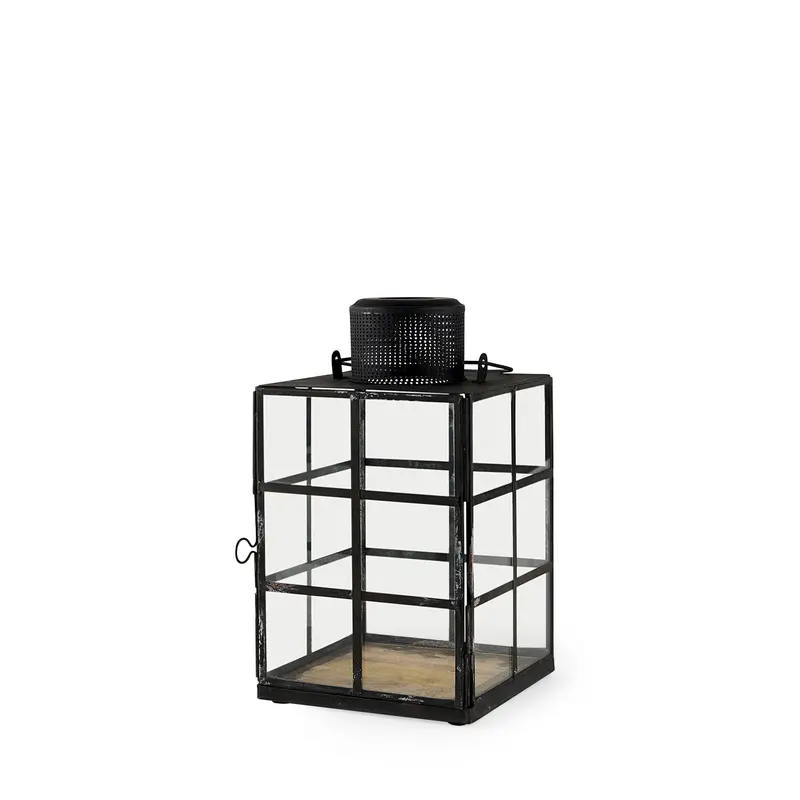 Gamfield Small Lantern – Black Metal & Glass, 6.1"L X 6.1"W X 10.6"H 1