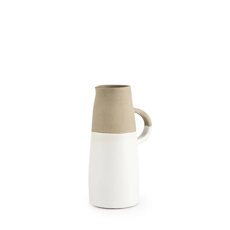 Garand Ceramic Jug – Two-Tone White And Natural Finish, 13" Height 1