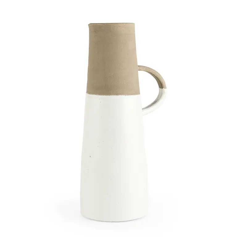 Garand Two-Tone Ceramic Jug: White And Natural Finish, 18.8" H 1