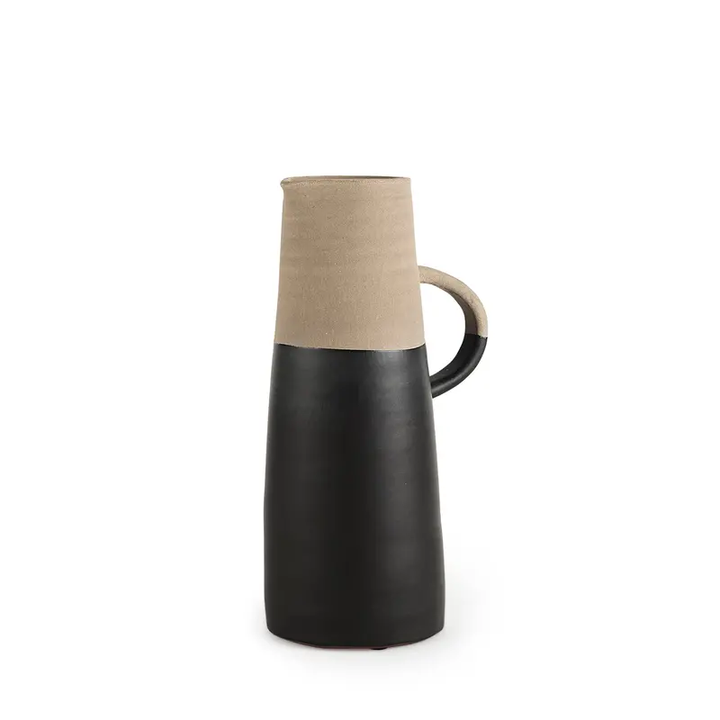 Garand Two-Toned Ceramic Jug – Black And Natural, 15"H 1