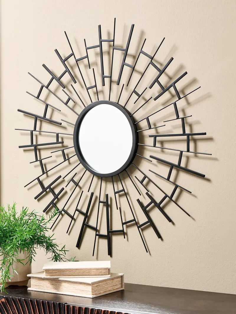 Garrenworth Black Metal Accent Mirror – Sleek Framed Wall Mirror For Hallways Or Entryways 1