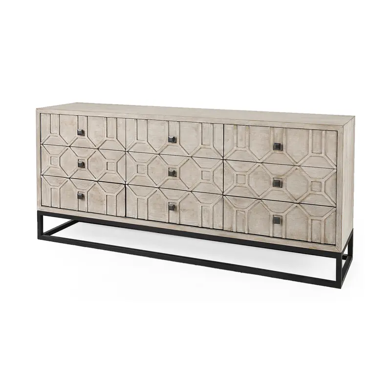 Genevieve Ii Light Brown Fir Veneer Sideboard – 9-Drawer Storage Solution 1