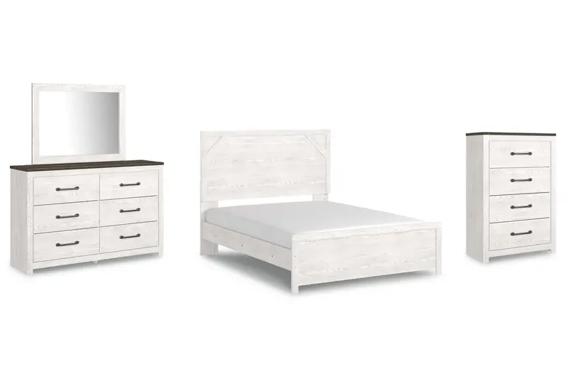 Gerridan Queen Bedroom Ensemble: Mirrored Dresser, Chest & Panel Bed In White/Gray 1