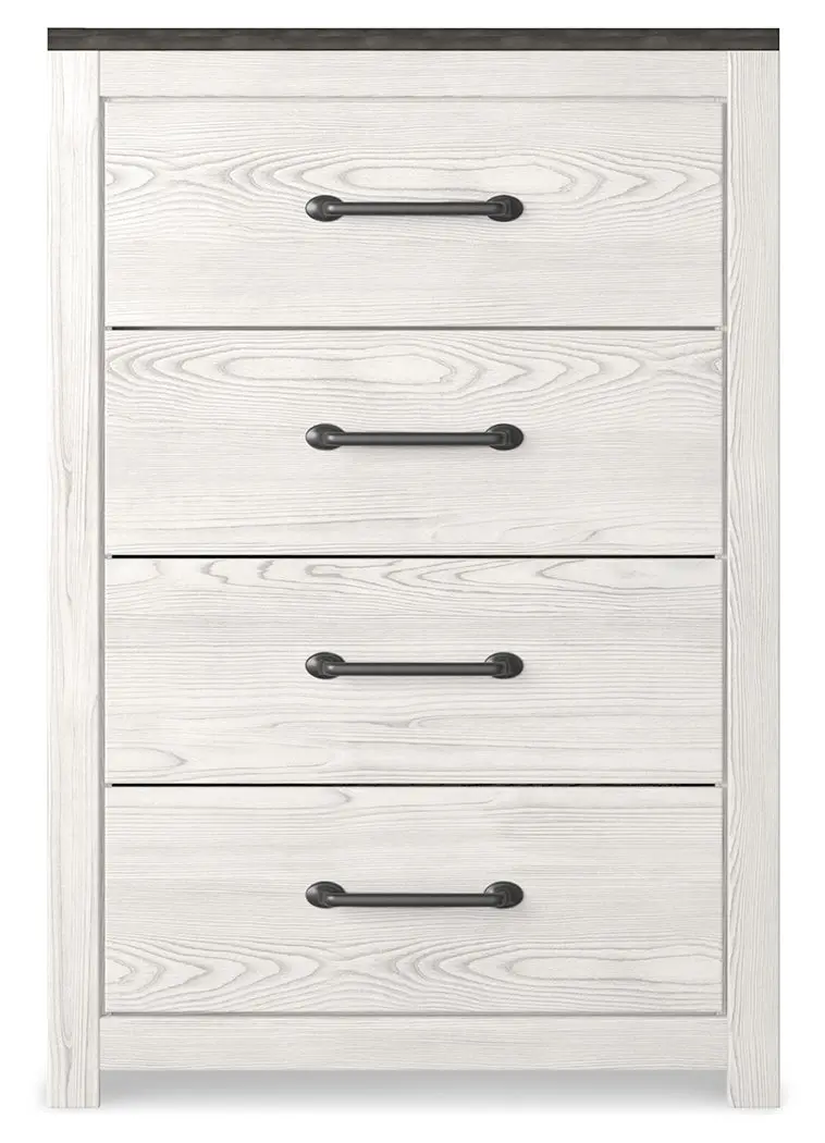 Gerridan White-And-Gray King Panel Bed Set With Chest And Nightstand 1