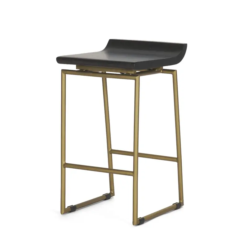 Givens Bar Stool – Brown Wood Seat With Gold Metal Frame, 24.25"H 1
