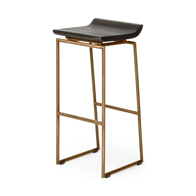 Givens Brown Wood Barstool – Gold Metal Base, 30.25" Seat Height 1