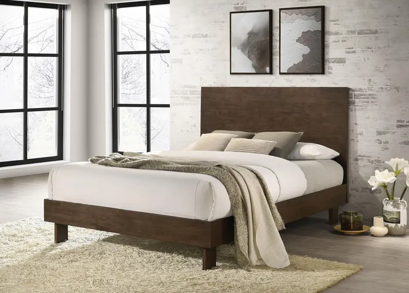 Glenwood Warm Brown Eastern King Platform Bed – 48-Inch Modern Panel Design 1