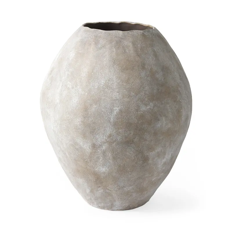 Gobi Oversized Oval Vase – Tan Ceramic, 19.75" L X 24" H 1