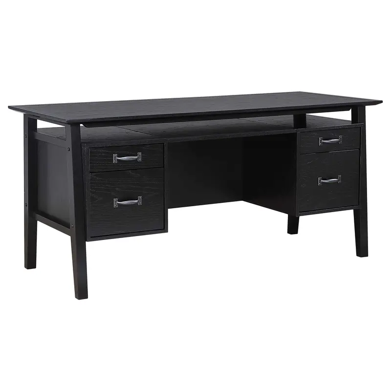 Goodson Black 64-Inch 4-Drawer Computer Desk With Double Pedestal Base 1