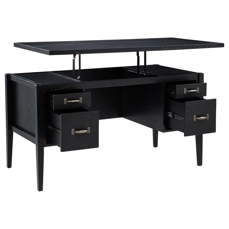 Graham Black Lift-Top Computer Desk – 54-Inch Double Pedestal With Four Drawers 1
