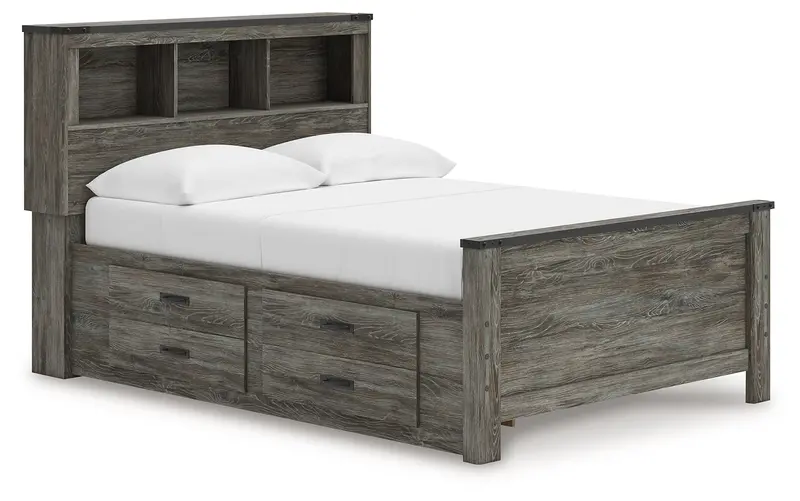 Gray Full Platform Bed With Integrated Bookcase And Dual Drawers 1