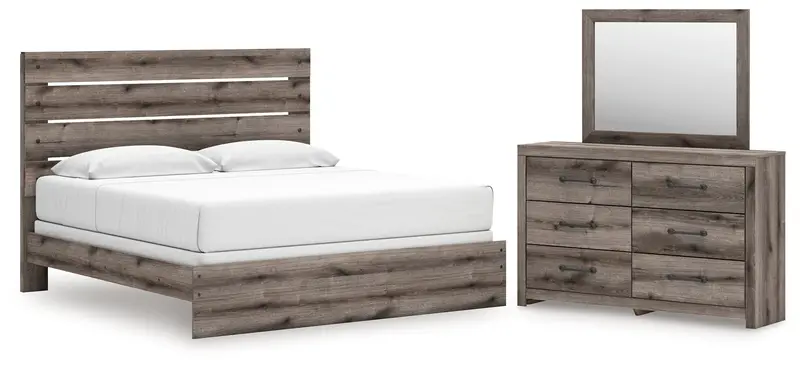 Graystorm King Panel Bed Featuring Brown-Gray Mirrored Dresser 1