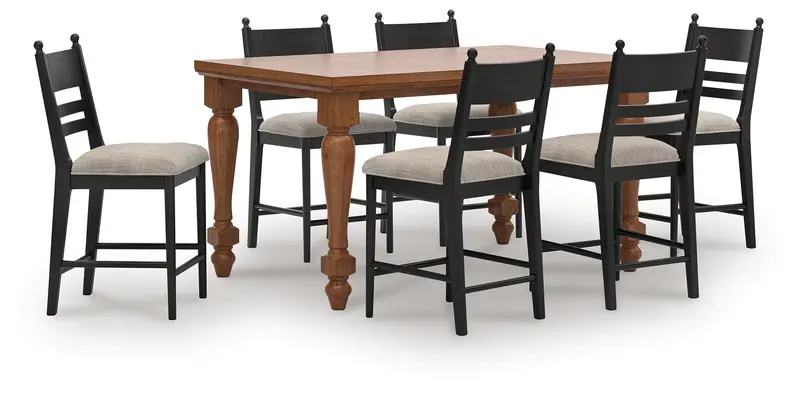 Greddinton Brown-And-Black Counter Height Dining Set: Table And Six Barstools 1