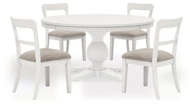 Greddinton White Dining Set: Table + 4 Matching Chairs 1