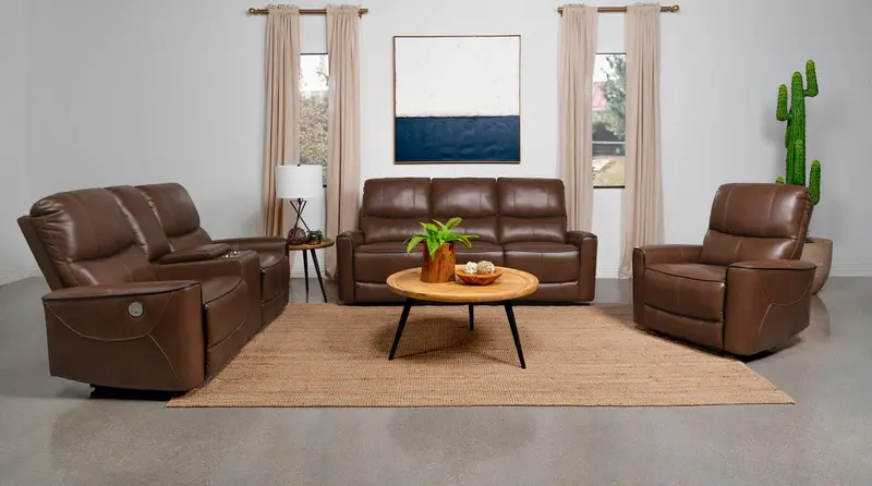 Greenfield Saddle Brown 3-Piece Power Reclining Living Room Set 1