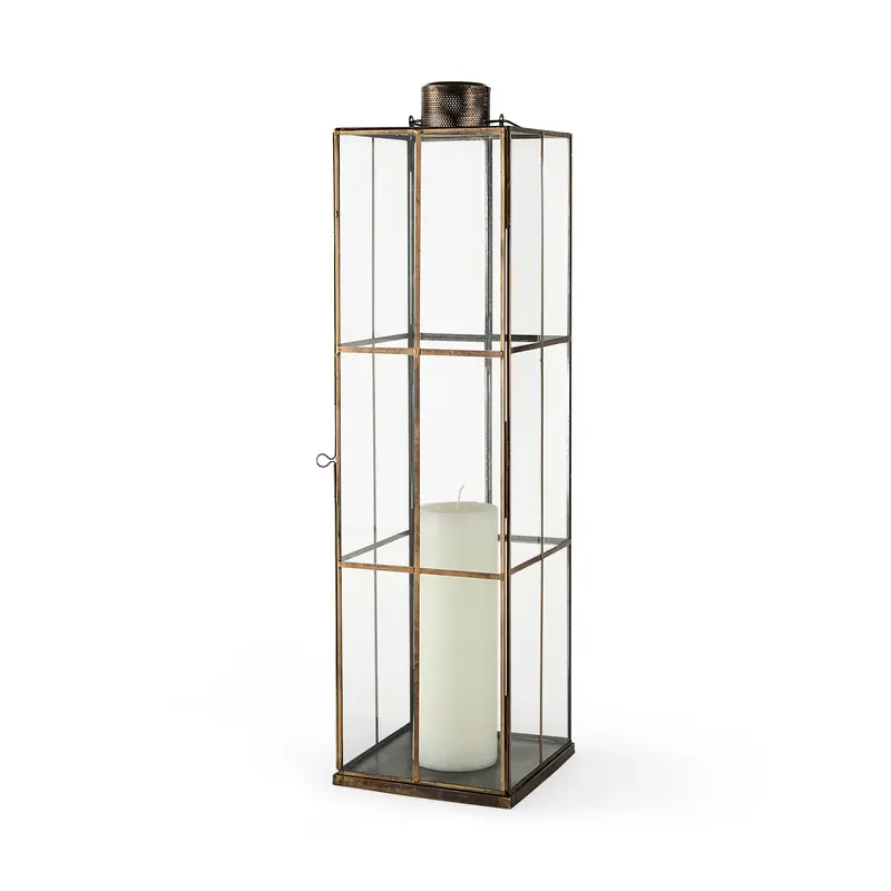 Grimwig Large Lantern Floor Lamp – 8"X8"X31" Sheet Metal Base, Unbeveled Glass 1