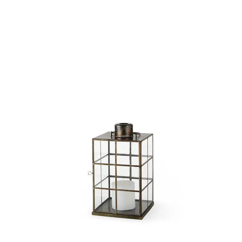 Grimwig Small Lantern Floor Lamp – 8"X8"X15" Sheet Metal Base, Unbeveled Glass 1