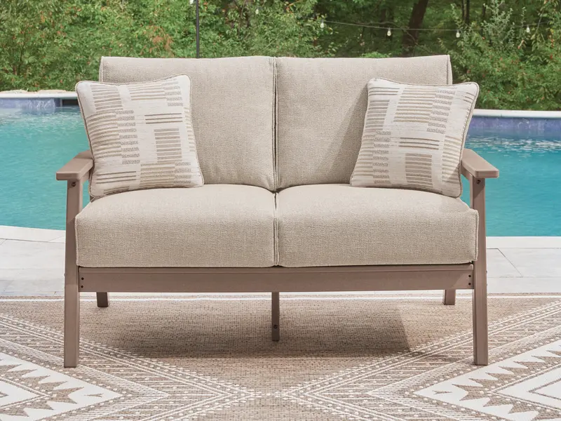 Grover Beach Driftwood-Finished Outdoor Loveseat With Cushioned Seating 1