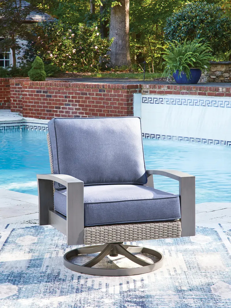 Half Moon Beach Swivel Lounge Chair – Blue/Gray Outdoor Design With Cushion 1
