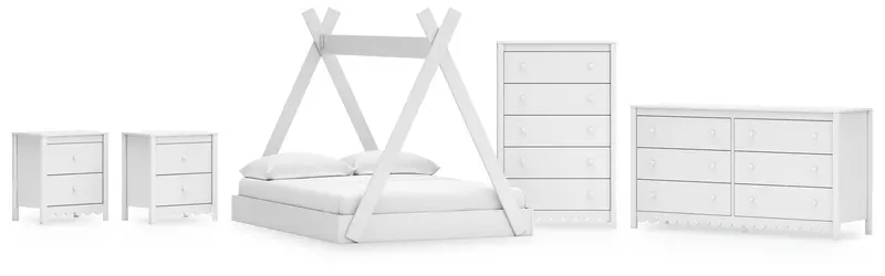 Hallityn Full Tent-Style Bed With Dresser, Chest & Two Nightstands (White) 1