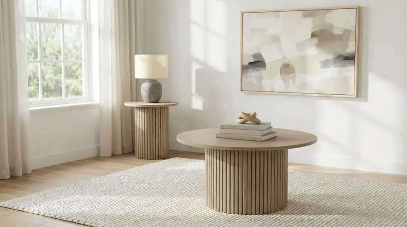 Hamlyn Natural Oak 2-Piece Round Fluted Coffee & End Table Set 1