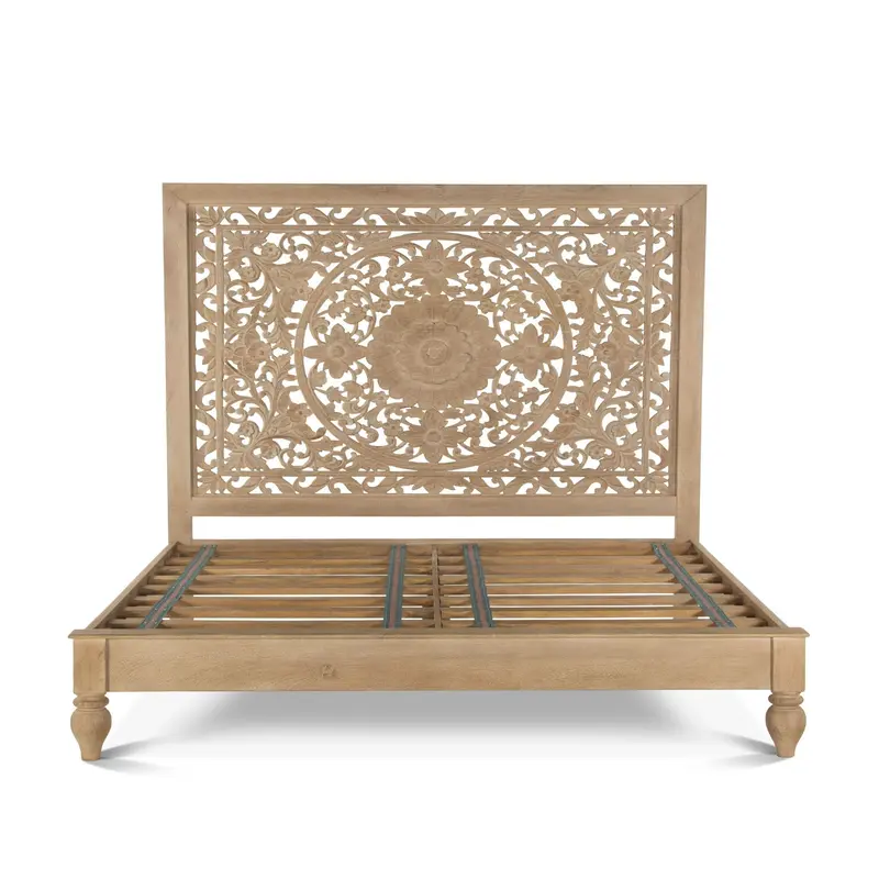 Hand-Carved Whitewash Queen Bed – Taj Collection 1