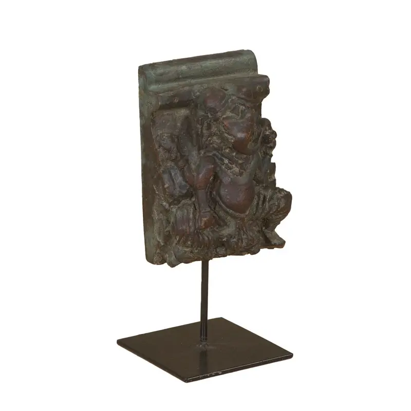 Hand-Carved Wooden Ganesha Idol On Iron Stand 1