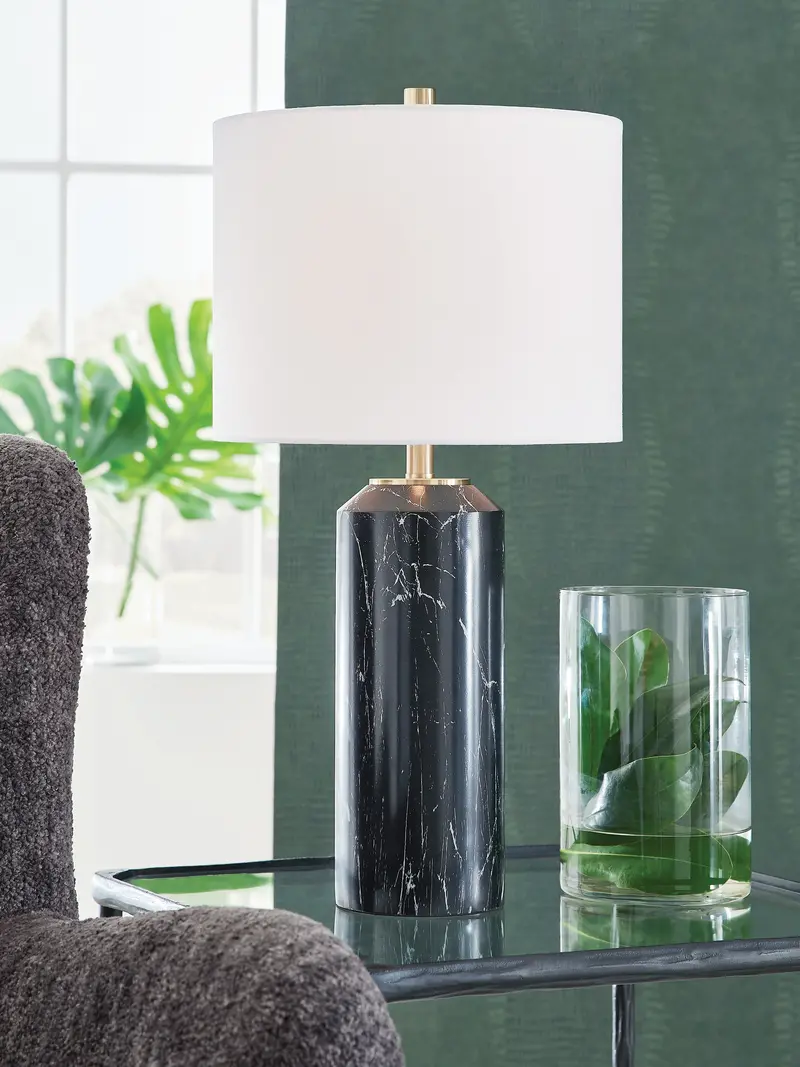 Hanzila Black And Gold Metallic Table Lamp With Fabric Shade 1