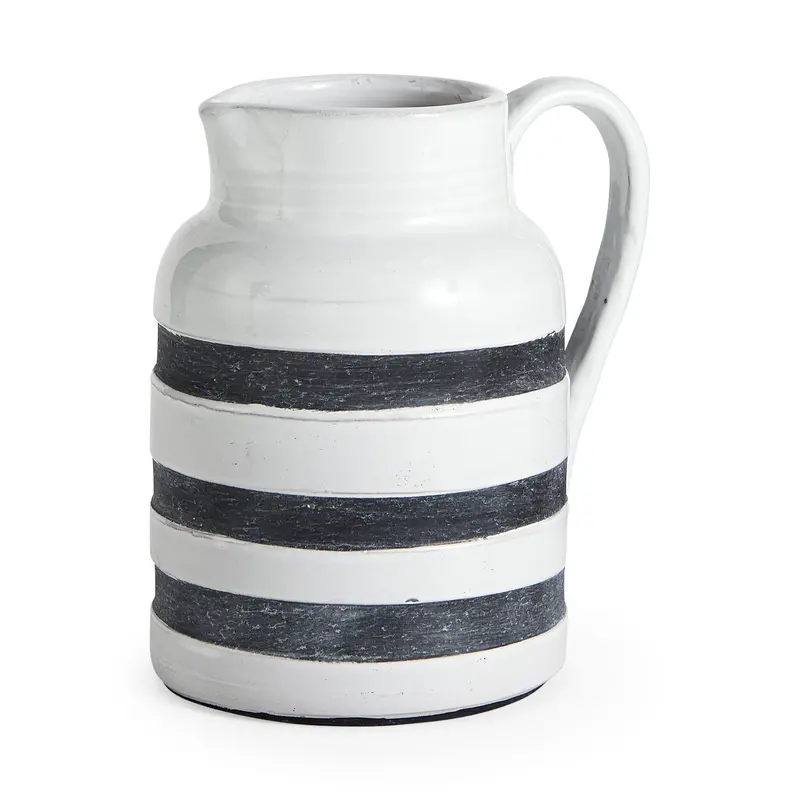 Harmon Ii White Ceramic Jug – Oversized With Charcoal Stripe Detailing 1