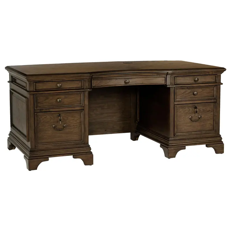 Hartshill Burnished Oak Executive Desk With Built-In File Storage 1