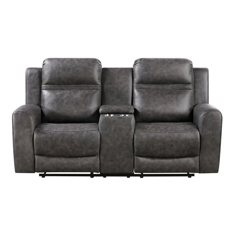 Hearth Charcoal Dual-Reclining Loveseat – Center Console Design 1