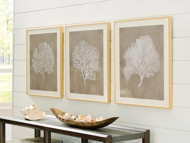 Hendridge Trio Of Wall Art Prints In Taupe And White 1