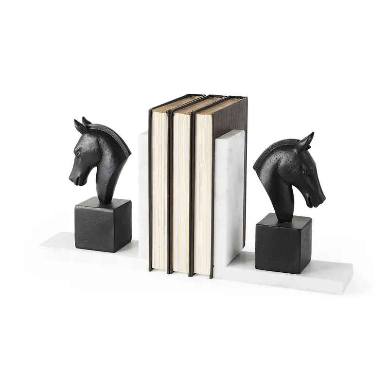Hidalgo Bookends — Set Of Two Majestic Black Horse Figurines 1