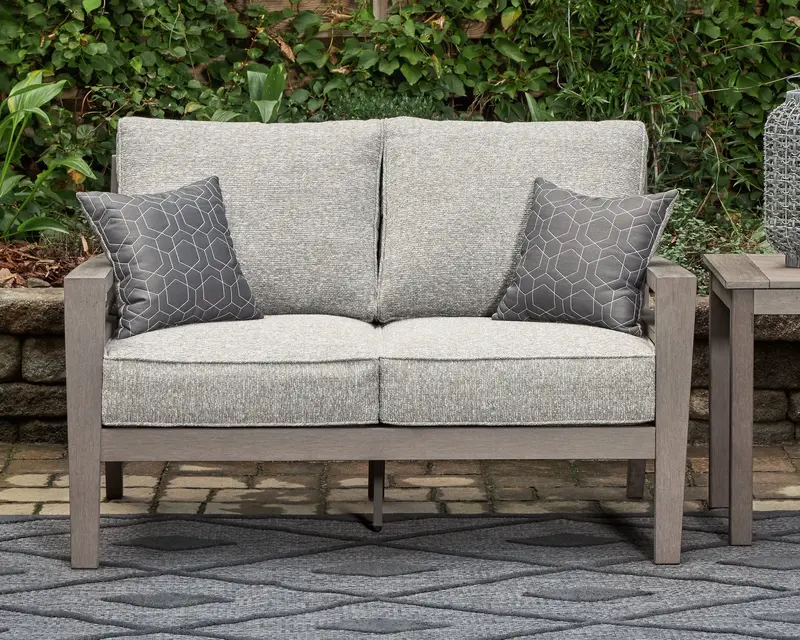 Hillside Barn Outdoor Loveseat In Gray-Brown Finish With Weather-Resistant Cushions 1