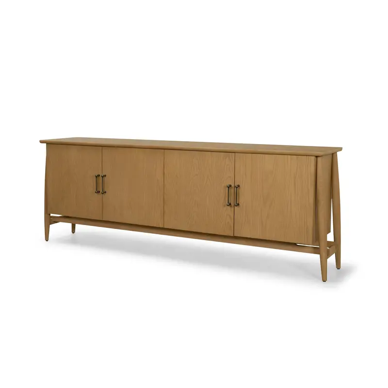 Hollis Sideboard – Warm Brown Wood Finish, Four-Cabinet Closed Storage Unit 1