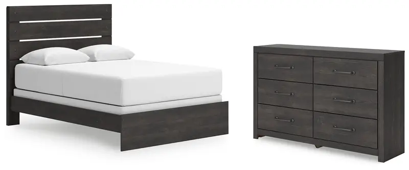 Hollivern Queen Panel Bed And Dresser Set – Dark Gray Finish 1