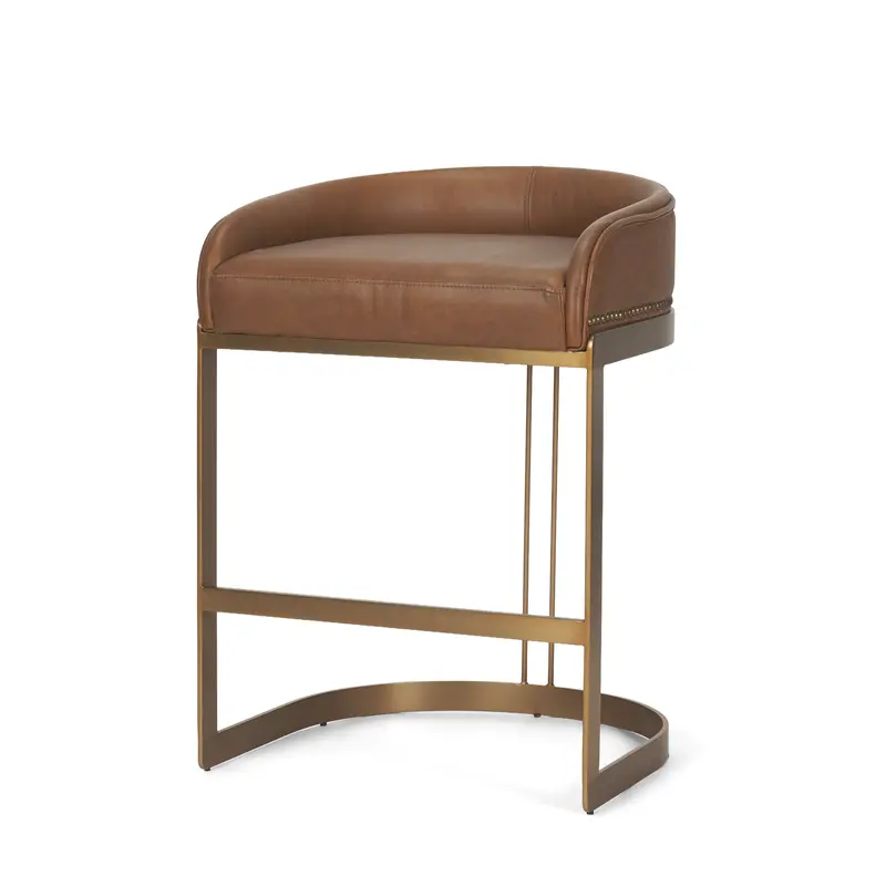 Hollyfield Ii Adjustable Stool – Brown Leather Seat With Gold Metal Base 1