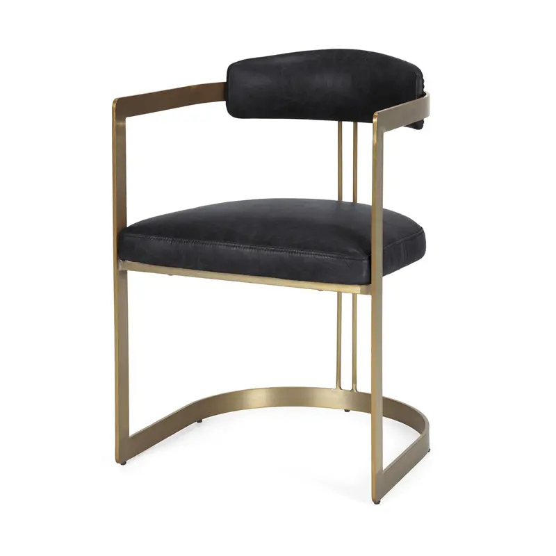 Hollyfield Ii Dining Chair – Black Leather Seat With Gold Iron Frame 1