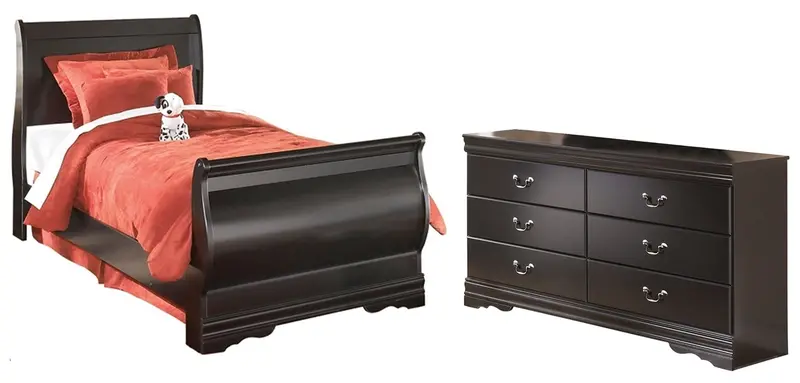 Huey Vineyard Black Twin Sleigh Bed With Matching Dresser 1