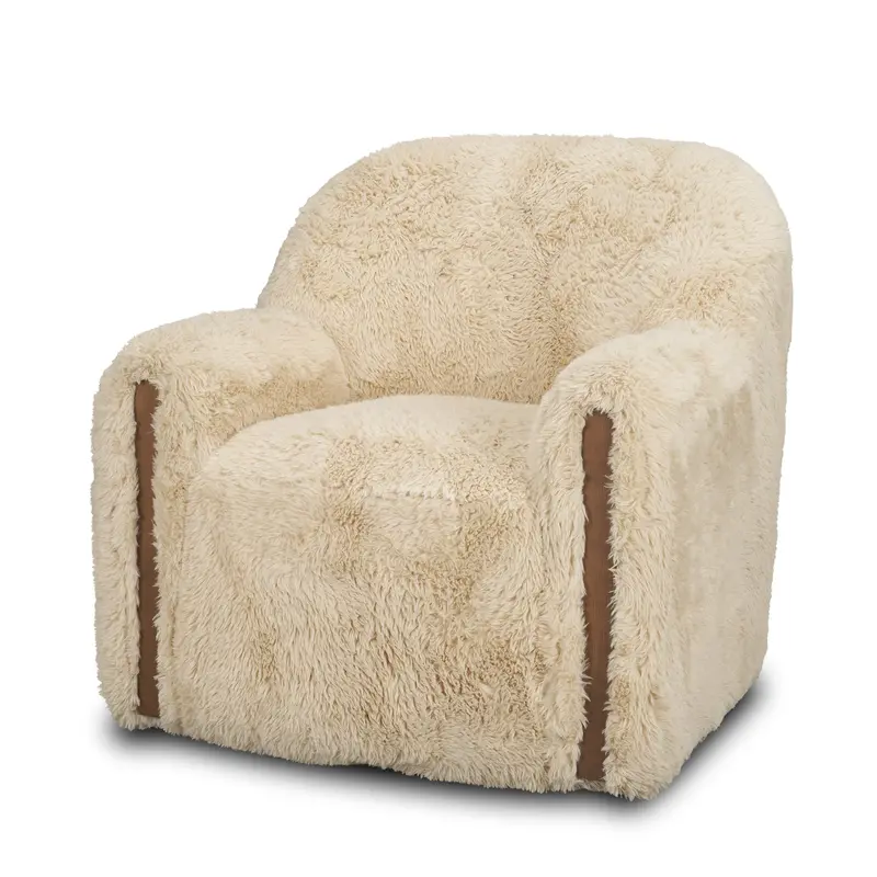 Huntley Swivel Accent Chair – Cream Faux Fur Fabric On Rotating Base 1