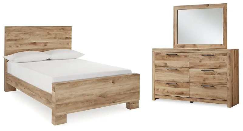 Hyanna Tan-Brown Full Panel Bedroom Set: Bed, Dresser & Mirror 1