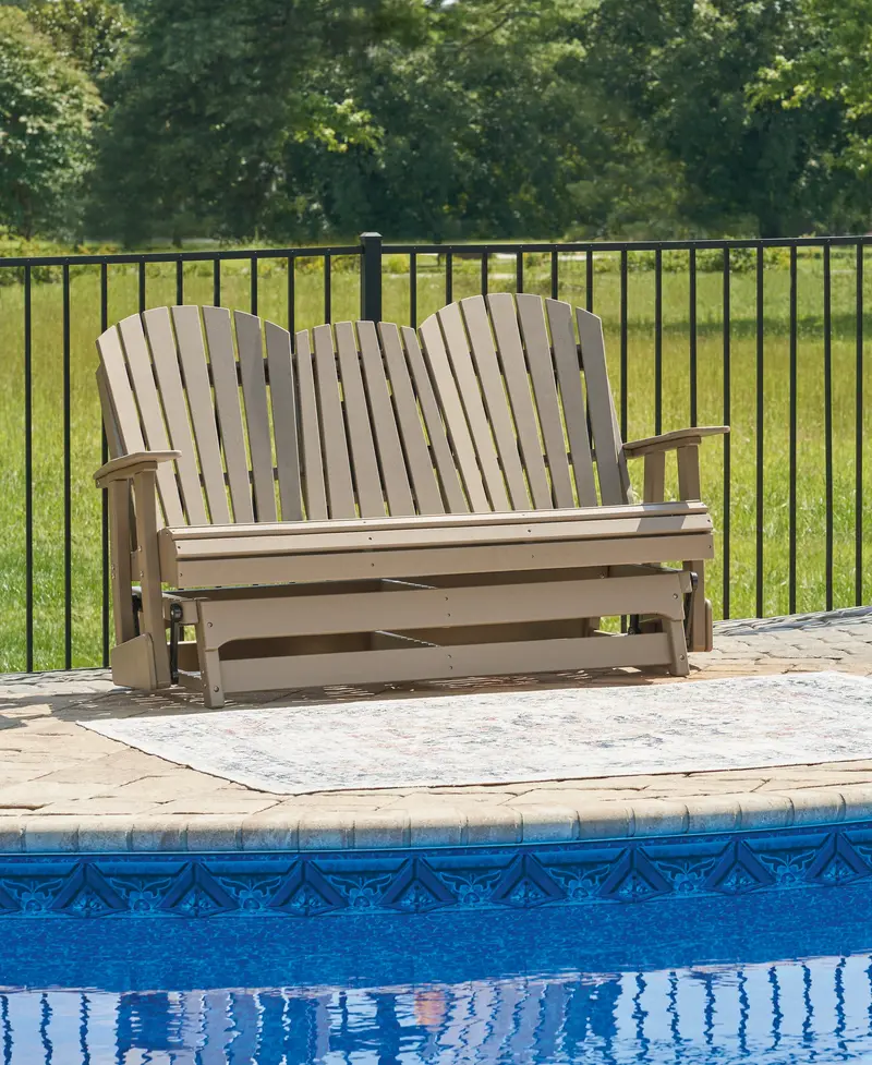 Hyland Wave Driftwood Outdoor Glider Loveseat With Cushions 1