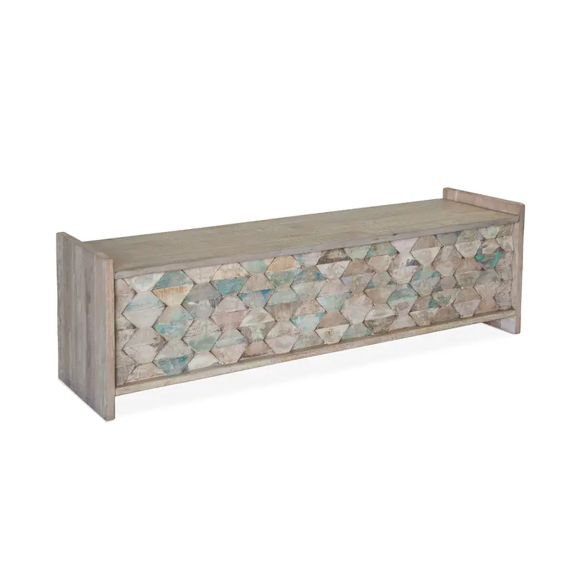 Ibizia-Style 60-Inch Storage Bench In Vintage Teal Reclaimed Wood 1