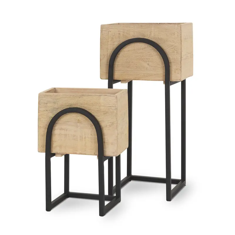 Jadine Duo Beige Wooden Arch Frames With Matte Black Metal Accents 1